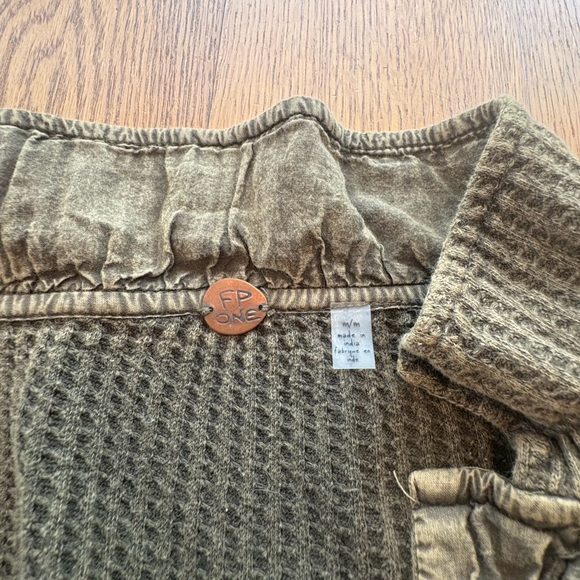 FP One Free People Scout Jacket Shacket Oversized Waffle Knit Green Thermal M - Picture 8 of 9